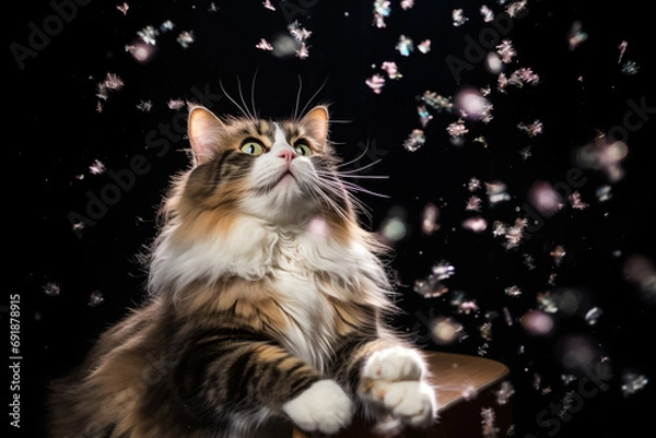 Obraz cat in snow, dark backround