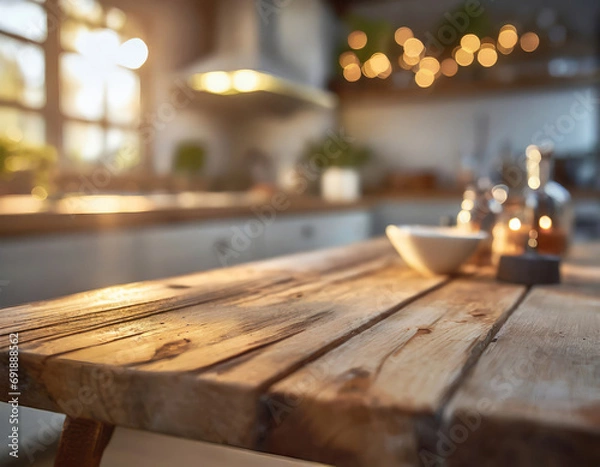 Fototapeta Empty Table in a Modern Kitchen Setting