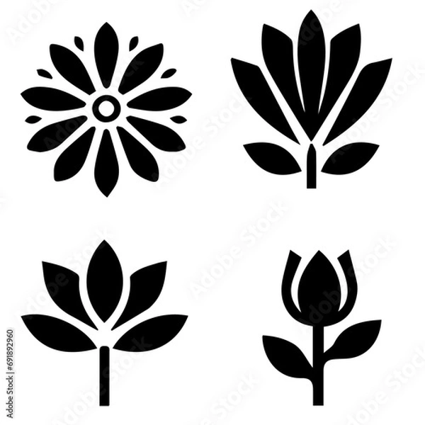 Obraz Flower Icon vector silhouette, black color flower flat illustration