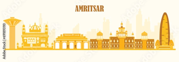 Obraz Vector illustration Amritsar Skyline panorama editable template 