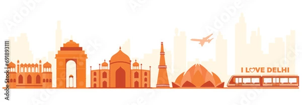 Obraz Vector illustration Delhi Skyline panorama editable template 