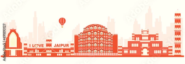 Obraz Vector illustration Jaipur Skyline panorama editable template 