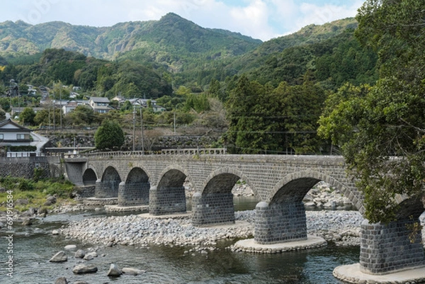 Fototapeta 重要文化財に指定された石造りの耶馬渓橋