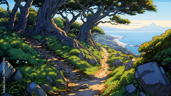 Obraz Scenic Coastal Path Illustration