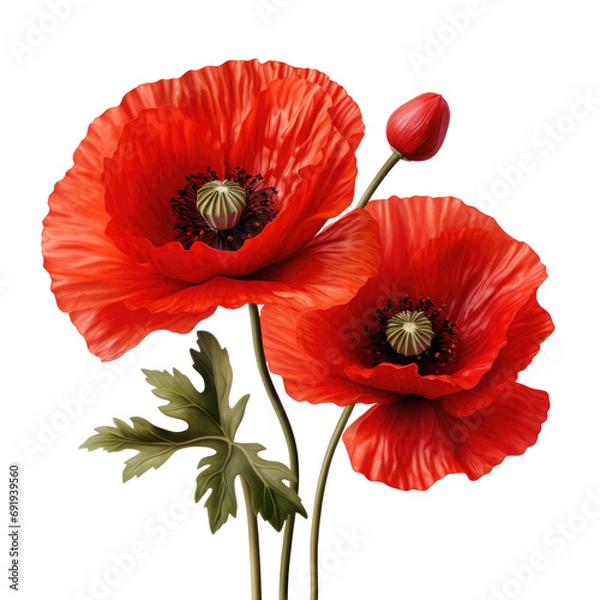 Fototapeta Bright red poppy flower isolated on transparent background