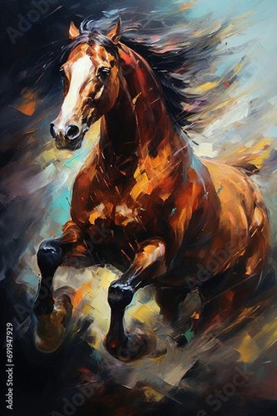 Fototapeta A Dynamic Horse in Modern Impressionism Created With Generative AI Technology