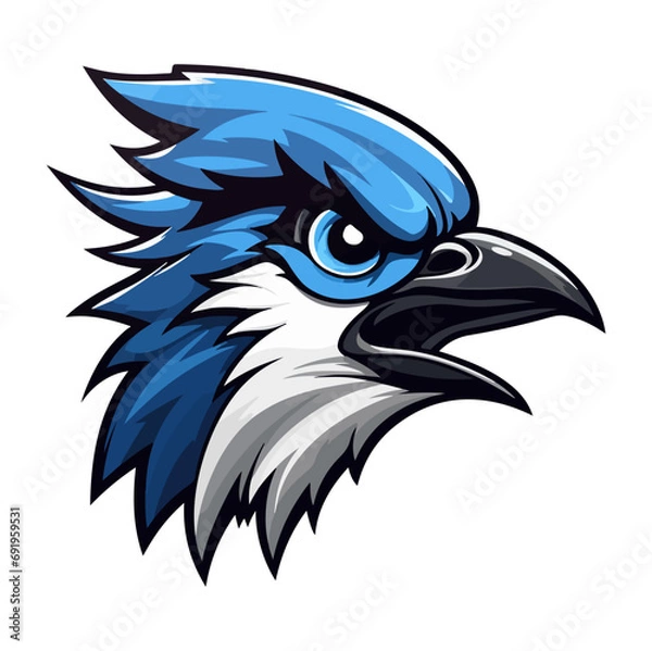 Fototapeta Blue jay Portrait Sticker, Blue jay Bird head mascot logo illustration, Blue jay character, generative ai