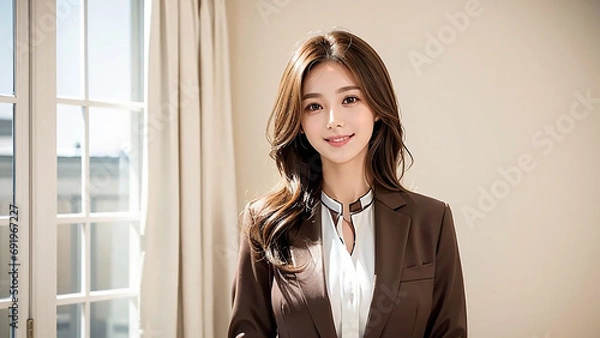 Obraz 働く日本人女性　スーツ　受付嬢｜Generative AI