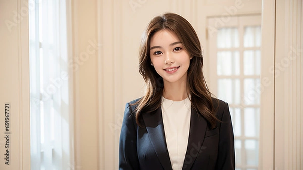 Obraz 働く日本人女性　スーツ　受付嬢｜Generative AI