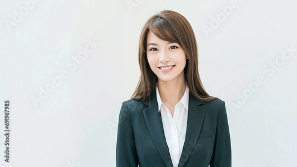 Obraz 働く日本人女性　スーツ　受付嬢　白背景｜Generative AI
