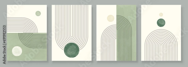Fototapeta Green Boho Wall Art Set 3 or 4 Pieces of Posters Abstract Boho Rainbow Prints Boho Artwork Mid Century Modern Neutral Green Wall Decor