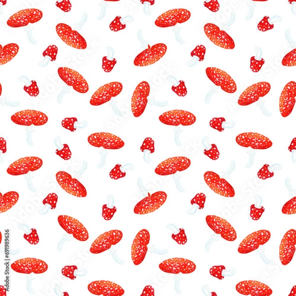 Fototapeta seamless pattern of fly agarics on a white background