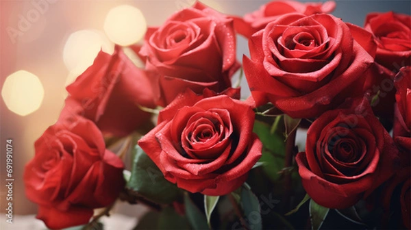 Fototapeta valentine's day celebration with red roses background, AI Generative