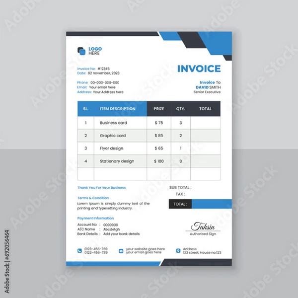 Obraz Modern and simple invoice design template.