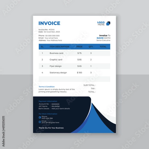 Obraz Modern and simple invoice design template.
