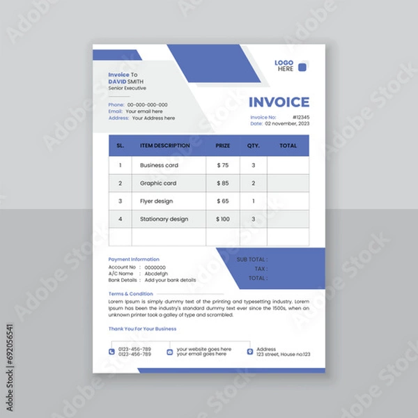 Obraz Modern and simple invoice design template.