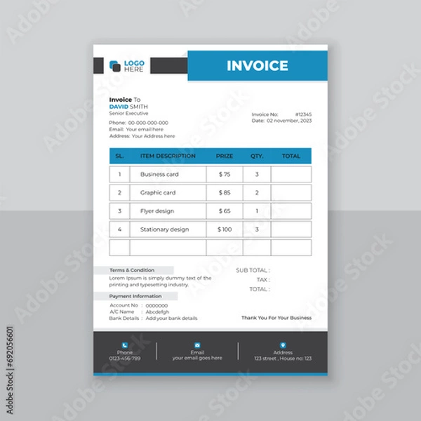 Obraz Modern and simple invoice design template.