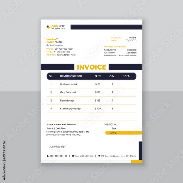 Obraz Modern and simple invoice design template.