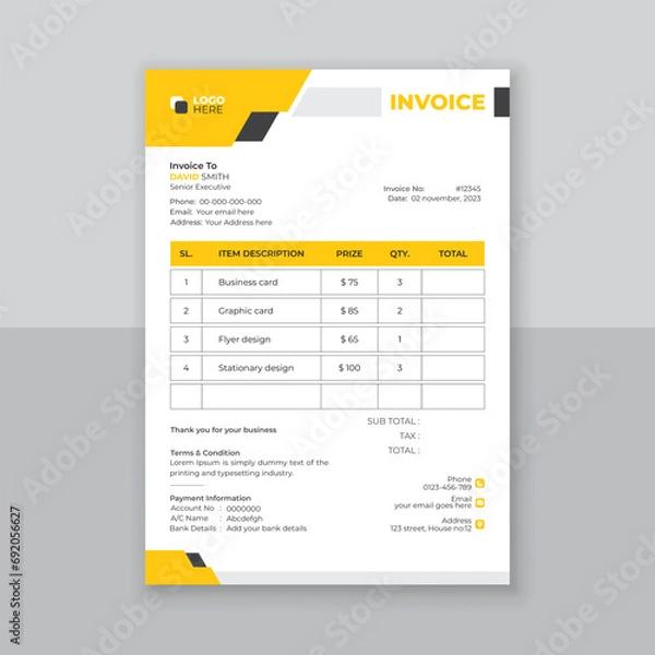 Obraz Modern and simple invoice design template.