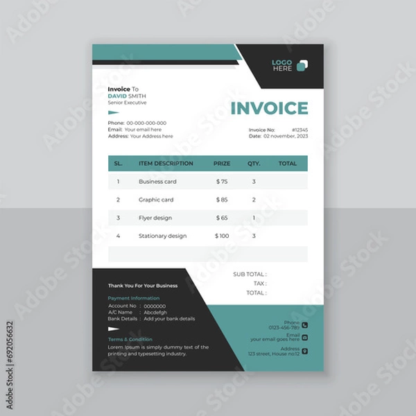 Fototapeta Modern and simple invoice design template.