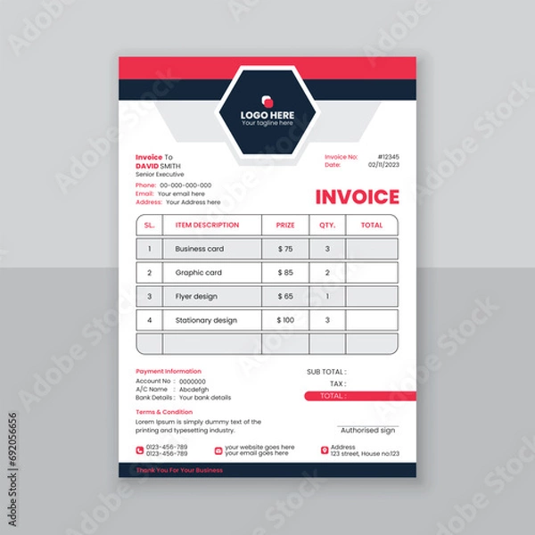 Obraz Modern and simple invoice design template.