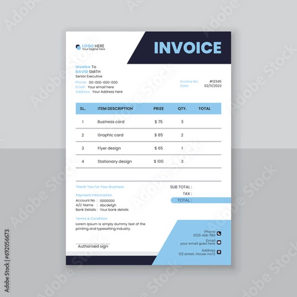 Obraz Modern and simple invoice design template.