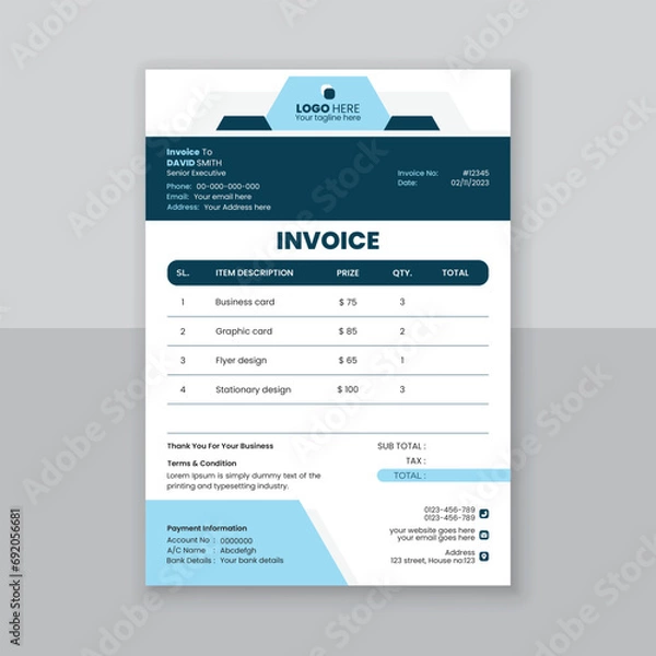 Obraz Modern and simple invoice design template.