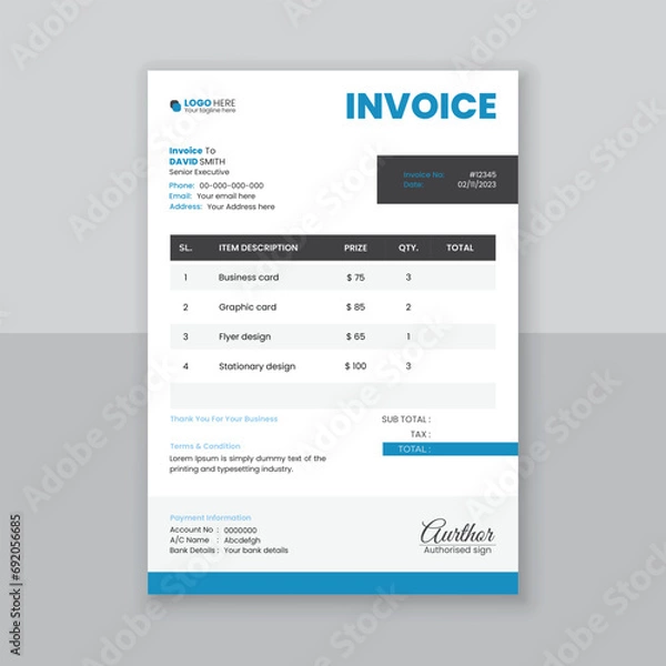 Obraz Modern and simple invoice design template.