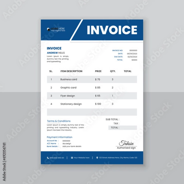 Obraz Modern and simple invoice design template.
