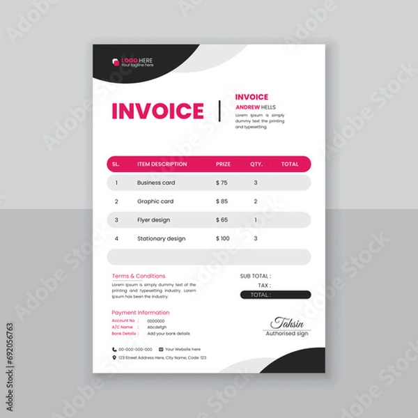 Obraz Modern and simple invoice design template.