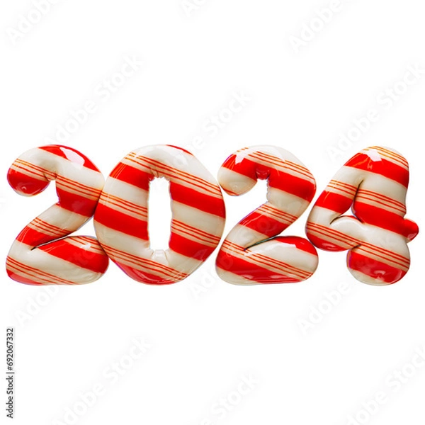 Obraz 2024 3D numbers with candy texture . New Year 2024 inflated numbers with funny candy texture in red color. 3D rendered numbers.