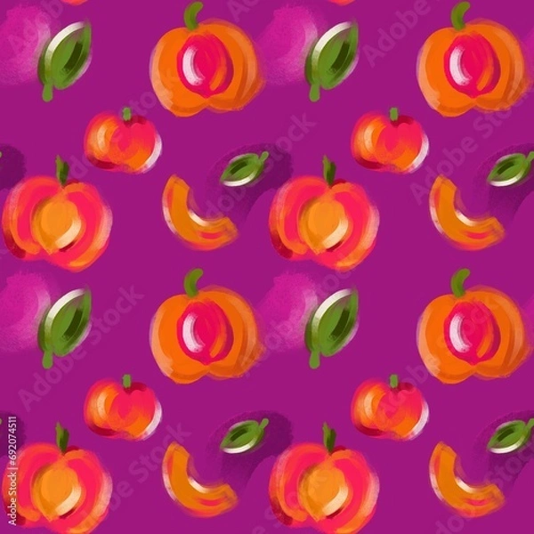 Obraz Hand drawn seamless  apricot illustration pattern