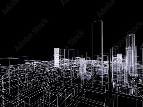 Fototapeta 3D abstract city. Concept - modern architecture and designing.