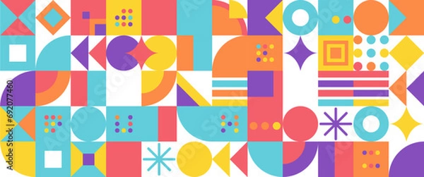 Fototapeta Colorful colourful vector modern banners with abstracts shapes geometric mosaic. Vector flat mosaic horizontal banners template