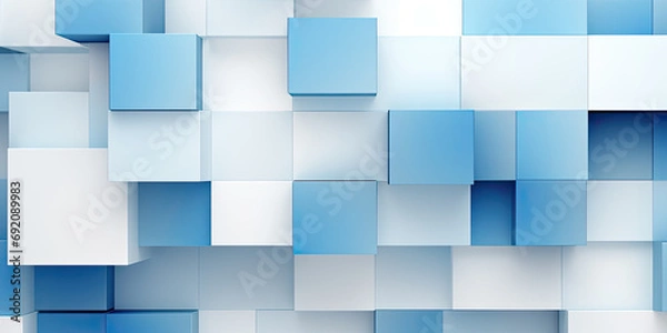 Fototapeta Simple abstract geometric background, blue and white cubes blocks mosaic,