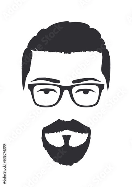 Fototapeta Silhouette of a man with glasses and goatee beard. Hand Drawn Vector Illustration. Design element isolated white background