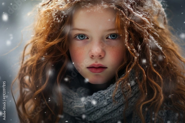 Obraz portrait of a woman in winter, Generative AI