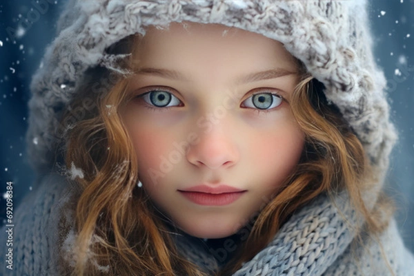 Fototapeta portrait of a woman in winter, Generative AI