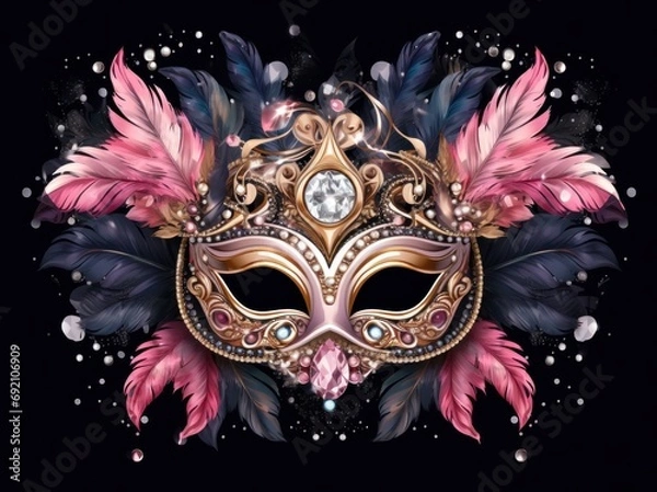 Fototapeta happy new year  carnival masks, feathers