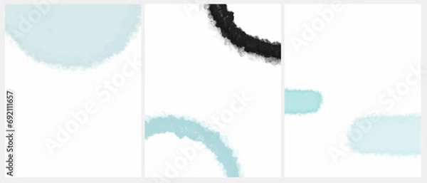 Fototapeta Abstract Watercolor Style Vector Layouts with Light Blue and Black Paint Stains on a White Background. Print Set with Blue and Black Watercolor Lines and Round Border and Copy Space on a White. RGB.