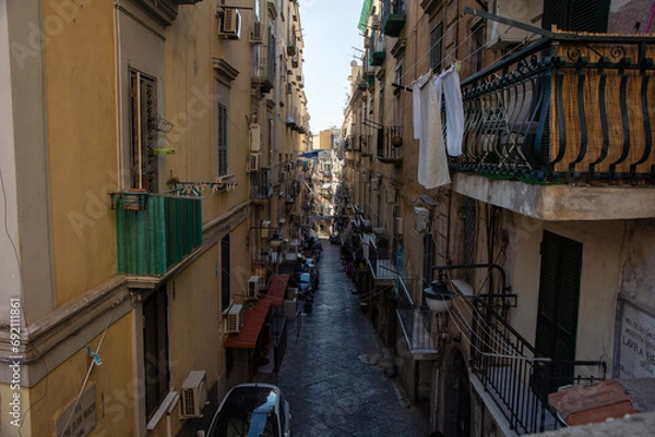 Fototapeta Naples, Italy - 30 9 2023 Quartieri Spagnoli Largo Maradona, the monument sanctuary to the most famous footballer. Place of tourist worship for those who love football and center of the city
