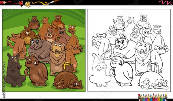Obraz cartoon bears wild animal characters group coloring page