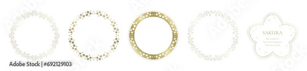 Fototapeta 素材_フレームのセット_桜をモチーフにした春の飾り枠。ゴールドの高級感ある囲みのデザイン。字無