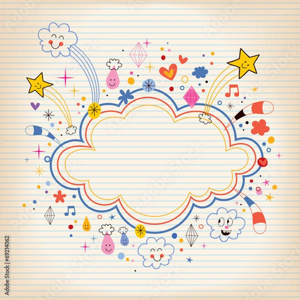 Fototapeta star bursts cloud shape banner frame lined note paper background