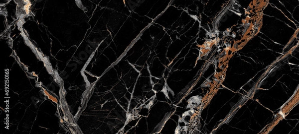 Fototapeta Black Portoro marble with golden veins. Black golden natural texture of marble. high gloss texture of marble stone for digital wall tiles design.