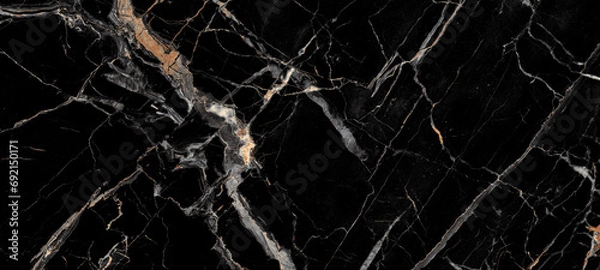 Fototapeta Black Portoro marble with golden veins. Black golden natural texture of marble. high gloss texture of marble stone for digital wall tiles design.