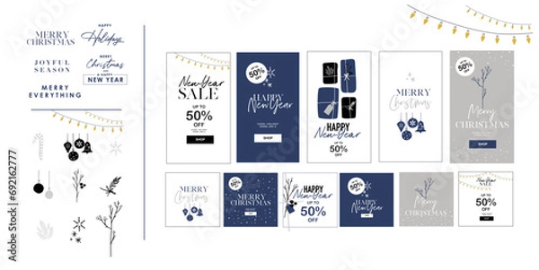 Obraz hand drawn vector illustration of a set of elements and icons_ christmas, new year, snow, winter greetings for family, friends and corporate message - Heartwarming drawings 