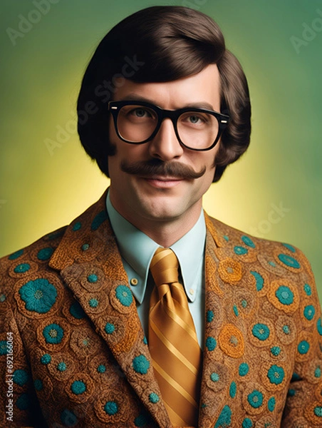 Obraz Portrait of a nerd man from 1970s - Generative AI