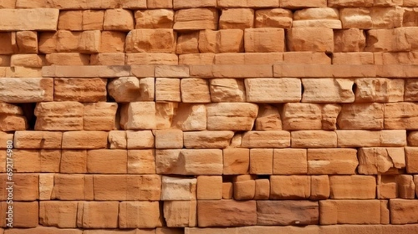 Fototapeta Uniform Terracotta Bricks Stacked Neatly Creating Textured Wall Background in Warm Tones