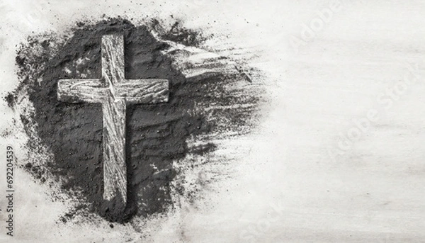 Fototapeta Christian Cross Rysowanie w popioła jako symbol religii. Ofiara, Jezus Chrystus, popielniczka środowa koncepcja